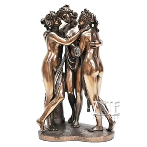 Статуя ручной работы для дома в натуральную величину, Статуя Обнаженной Женщины, бронзовая скульптура с тремя гранями