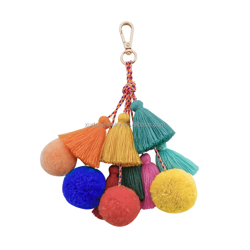 Porte-clés frange en peluche, pompon, style boho, personnalisé, pompon, peluche pom, boule pour sac à main, le plus populaire