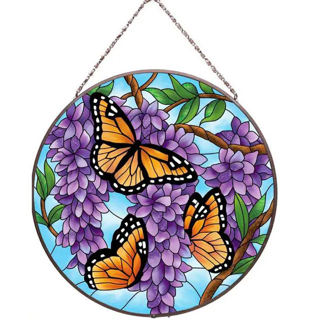 Atrapamoscas de mariposa de cristal manchado a mano, decoración de pared