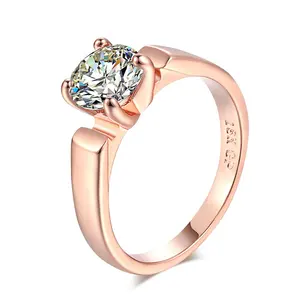 En gros Mode Coréenne Style Classique Design Dames Or Rose 18 Carats Solitaire Zircon Cubique Diamant Anneaux De Mariage R054