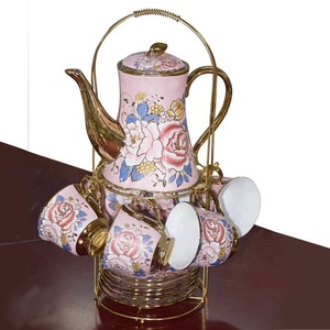 Elegante floreale rosa tazze di tè 13 PCS antico home cafe porcellana tazza di caffè e piattino con tea pot set