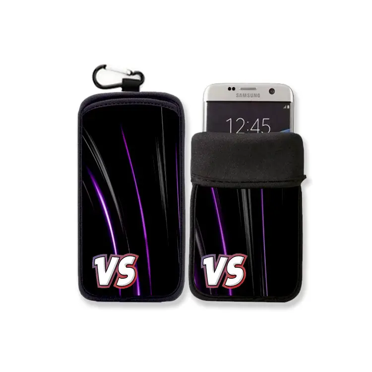 Customized Neoprene cell phone pouch with carabiner snap smart mobile phone case sleeve