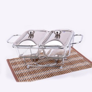Plateau de service double buffet en verre Circleware avec couvercle en acier inoxydable et support de service en métal chromé - Product Image 2