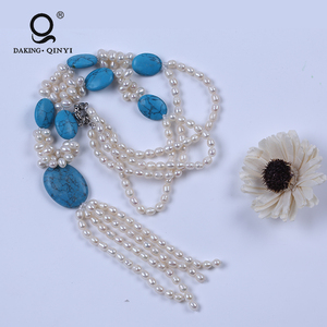 Moda donna gioielleria nobile Mini nappa <span class=keywords><strong>collana</strong></span> <span class=keywords><strong>di</strong></span> <span class=keywords><strong>perle</strong></span> con <span class=keywords><strong>turchese</strong></span> blu - Product Image 1