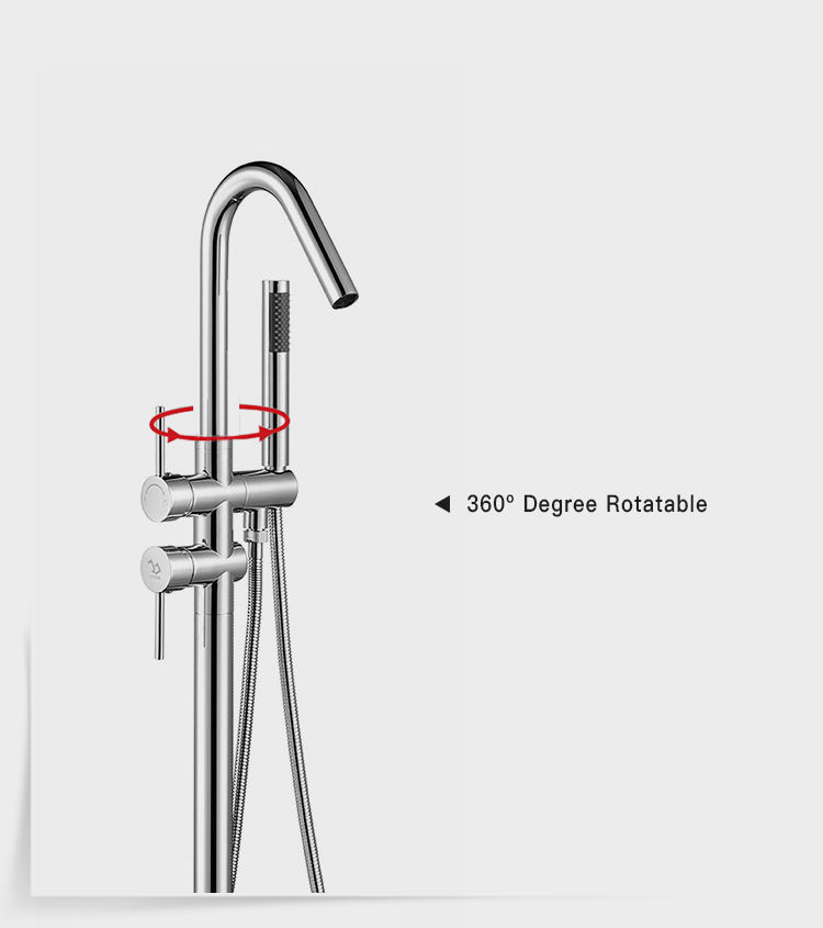 Floor Standing Tub Filler Modern Design Brass Stand Alone Double Handles Bathtub Faucet Floor Stand