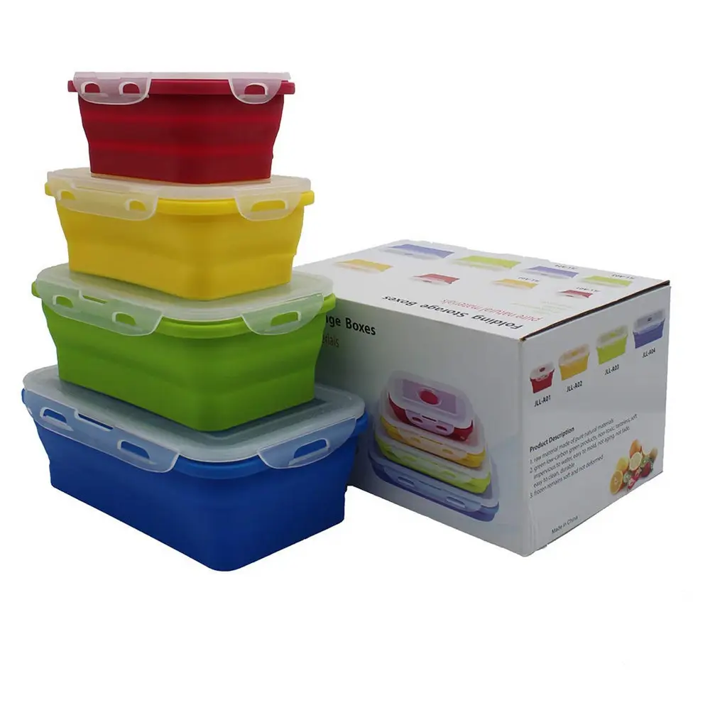 Portable Silicone Foldable Lunch Box Microwaveable Plastic Storage Containers