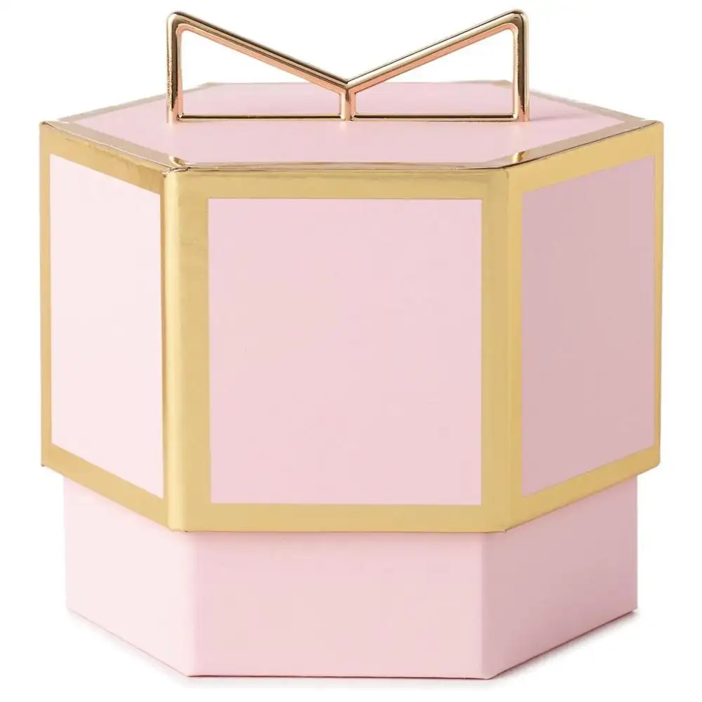 Novo design pequeno rosa e ouro hexagon forma de papelão rígida caixa de presente de papel de embalagem