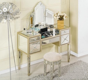 Unique Design Bedroom Furniture Sparkly <strong>Mirrored</strong> Dresser 5 Drawers <strong>Dressing</strong> <strong>Table</strong> <strong>with</strong> Round Stool - Product Image 3