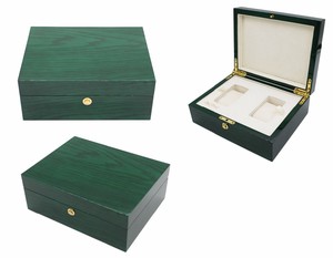 OEM China wholesale watch custom logo box Green Wood Veneer High Glossy Lacquering FInish Double Watches Wooden Watch Box