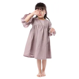 Новейший дизайн платья, Детская Хлопковая льняная одежда, платье для девочек с принтом и оборками, платья для маленьких девочек
