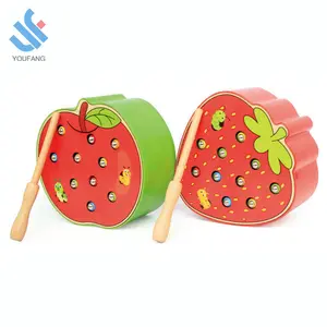 YF-J087 bambini educativi di legno giocattoli di apprendimento di frutta magnetico cattura insetti gioco di legno cattura di worms giocattoli gioco