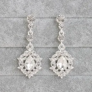 Big Rhinestones Long Drop Earrings for wedding women accessories earings clip on women