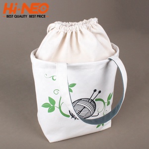 Bolso de mano con cierre de cuerda reutilizable para mujer, <span class=keywords><strong>bolsa</strong></span> de hilo de ganchillo de lona impresa, para proyecto de almacenamiento de bolas con bolsillos interiores - Product Image 1
