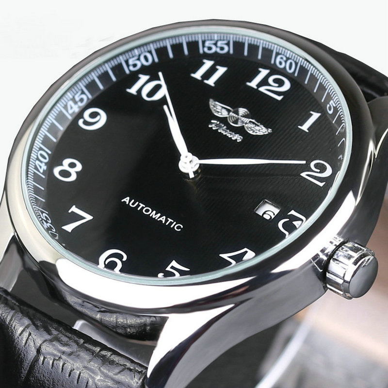 Orologio Meccanico Automatico Da Uomo – Quadrante Con Numeri Romani E Scheletro – Cassa 42 Mm In Acciaio – Cinturino In Vera Pelle Nera