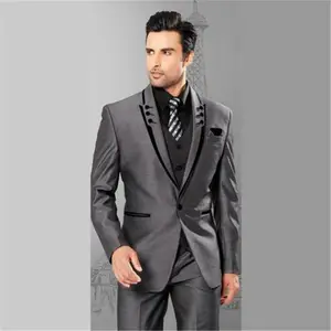 Custom Made Gri Düğün Erkek Takım Elbise 3 Parça Ceket Pantolon Yelek