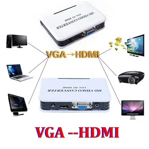 Adaptor kotak konverter Video, untuk PC Laptop DVD 1080P Audio VGA ke HDMI HD HDTV