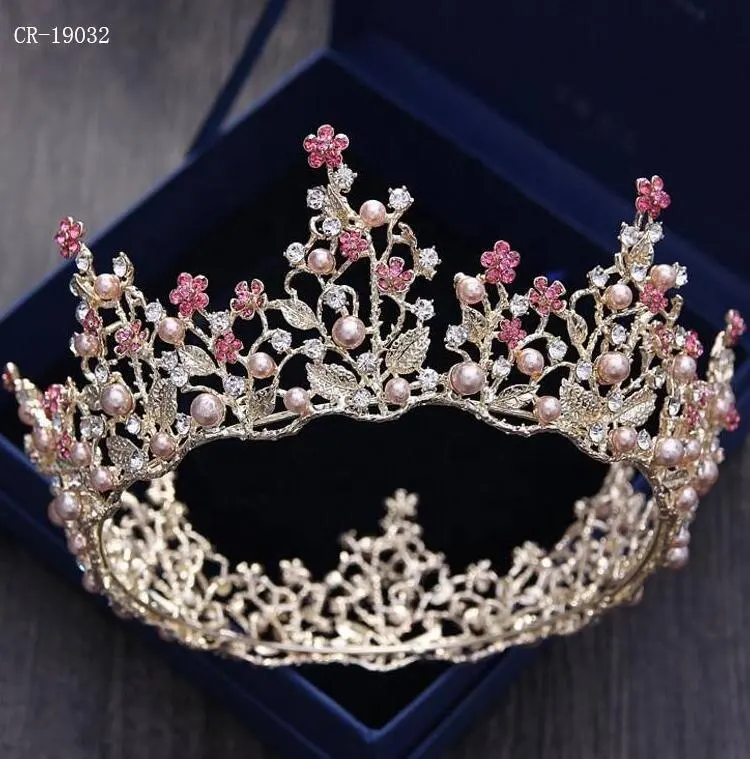 Schoonheid Parels Tiara Vergulde Strass Legering Kroon