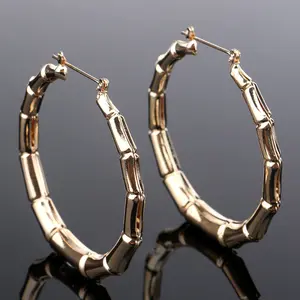 Europese 18 k Vergulde Bamboo Hoop Earring Zilver Goud Grote Verklaring Hoop Bamboe Oorbel