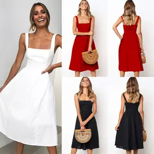 AliExpress Simple Design Ladies Summer Dress White Slip Spaghetti Strap Backless Evening Dress