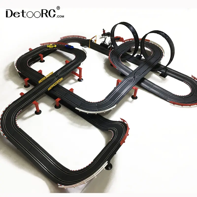Detoo 1420cm kids fast speed ho slot race DIY rc toys track electric toy car slot car 1:43 racing tracks