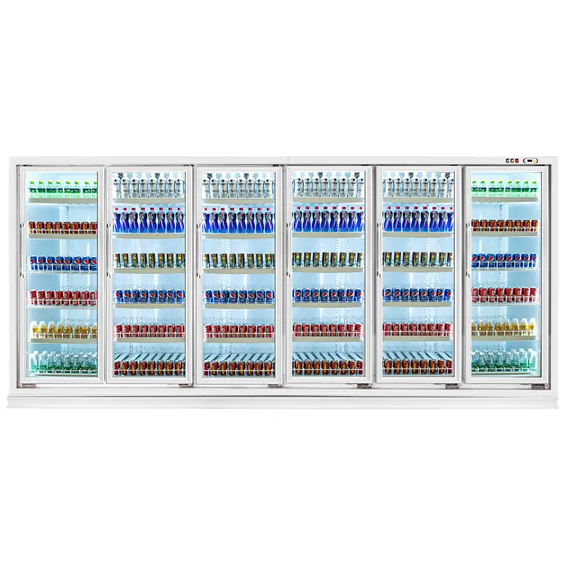drinks defrost six door cooler commercial fridge display with 4 wheel