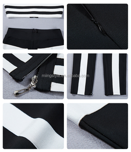 2017 oem nouveau design moulante deux pièces sexy noir <span class=keywords><strong>blanc</strong></span> bande vaste <span class=keywords><strong>pantalon</strong></span> <span class=keywords><strong>costume</strong></span> bandage <span class=keywords><strong>femme</strong></span> <span class=keywords><strong>costume</strong></span> - Product Image 4