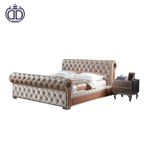 Hecho en china sencillo tufted tela moderna cama doble muebles de dormitorio de lujo marrón claro camas king size - Product Image 1