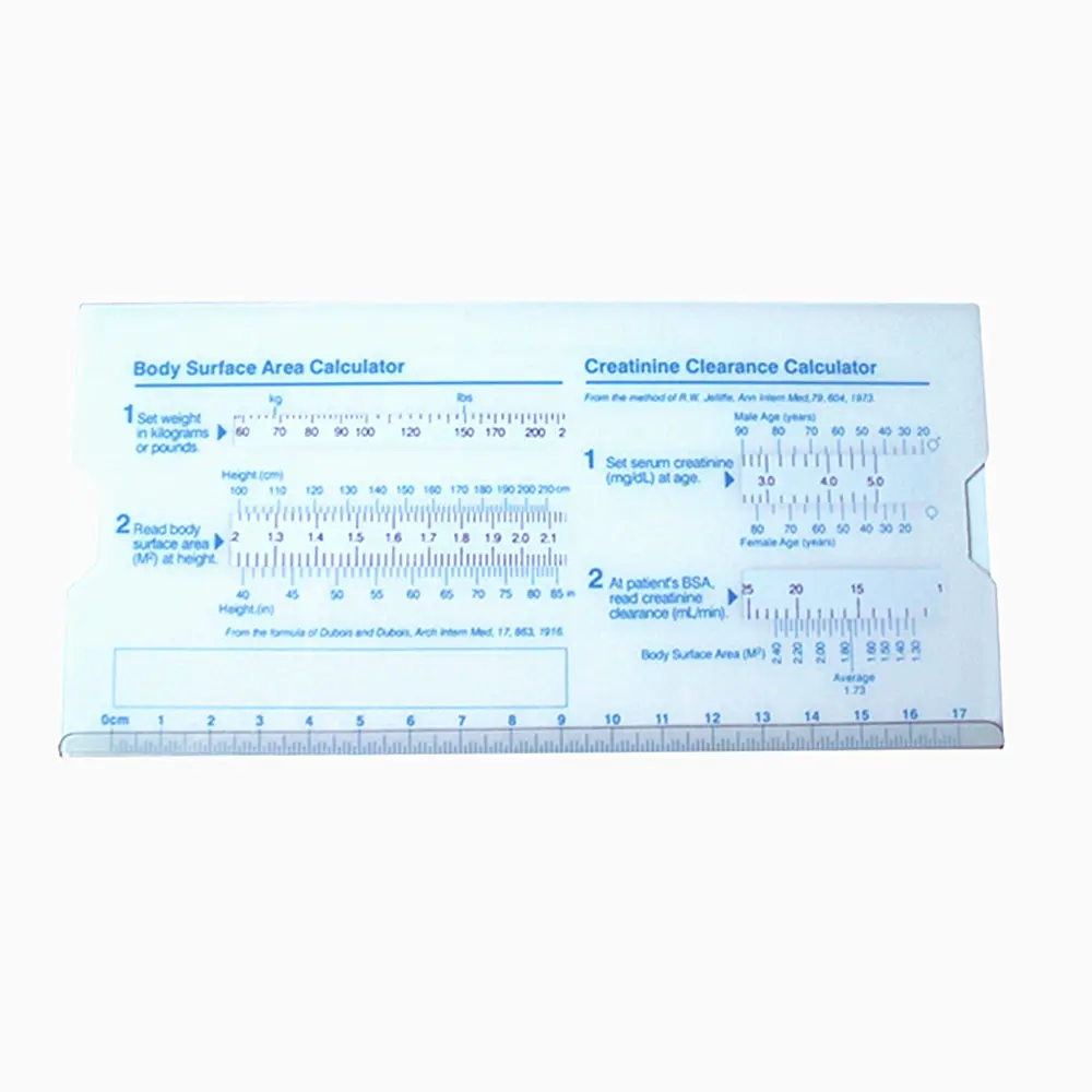Plastic body surface area slide calculator ruler creatinine clearance calculator
