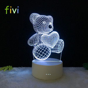 3D Illusion Led Lampen Schattige Beer 3D Nachtlampje Voor Kinderen 7 Kleur Led Bureau Tafel Licht Kinderen Lamp Met platte Acryl Paneel