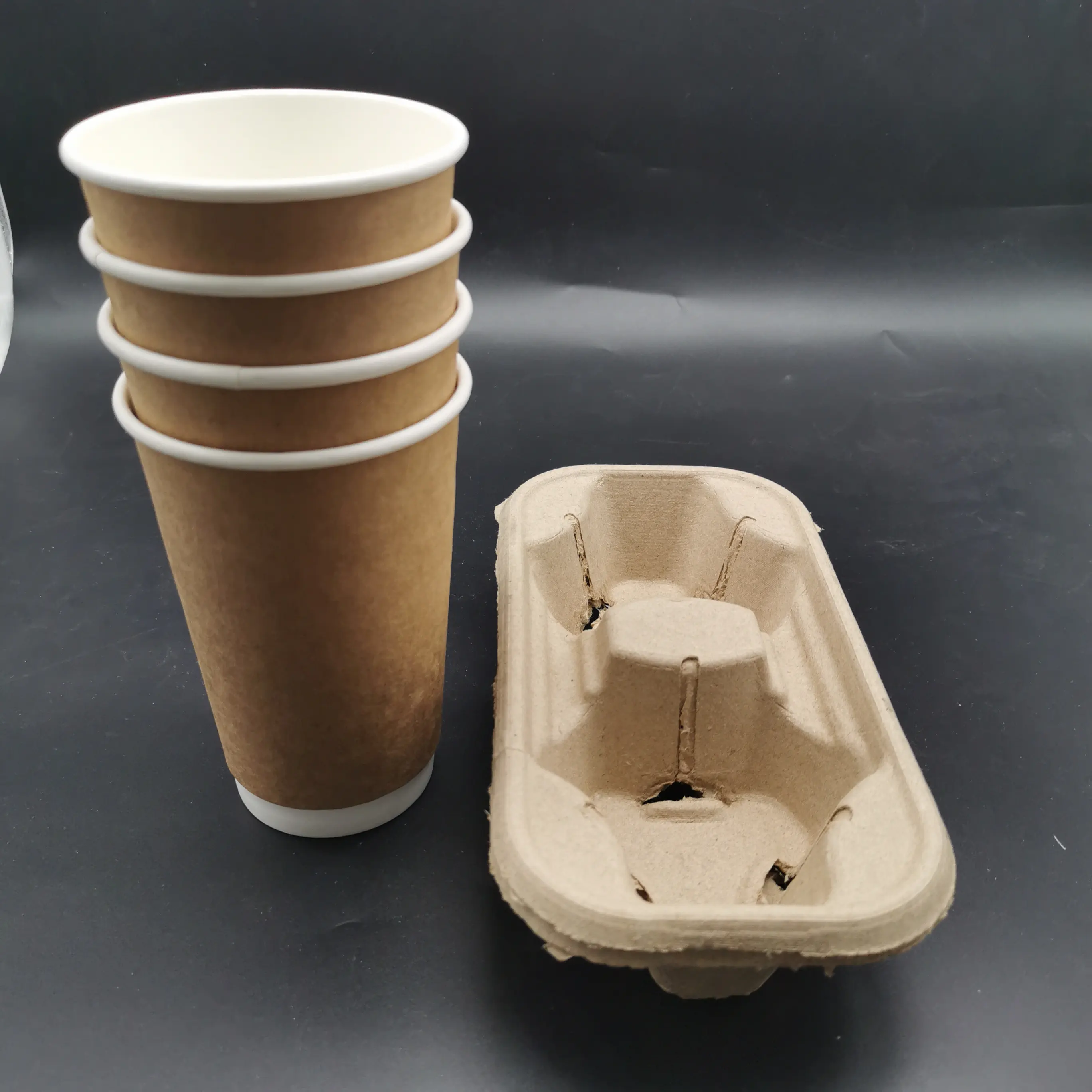 Suporte compostável para copo de polpa, suporte descartável para copos de papel do café, vidro, 100%