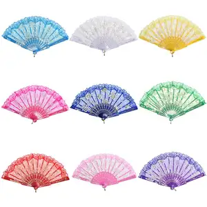 Spanische Spitze Blumen stoff Seide Falten Hand Tanz Fans Blumen party Prom Hochzeit Tanzen Faltbare Spitze Hand Fan