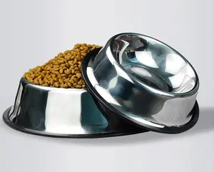 سلطانيات من الفولاذ المقاوم للصدأ مع المضادة للانزلاق المطاط قاعدة الطعام أو الماء طبق مثالي من أجل كلب جرو القط والقط