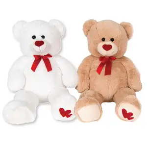วันวาเลนไทน์นั่งตุ๊กตาหมีกับริบบิ้นสีแดงซูเปอร์ซอฟท์กอดยัดไส้สัตว์ของเล่นตุ๊กตาสำหรับของขวัญ