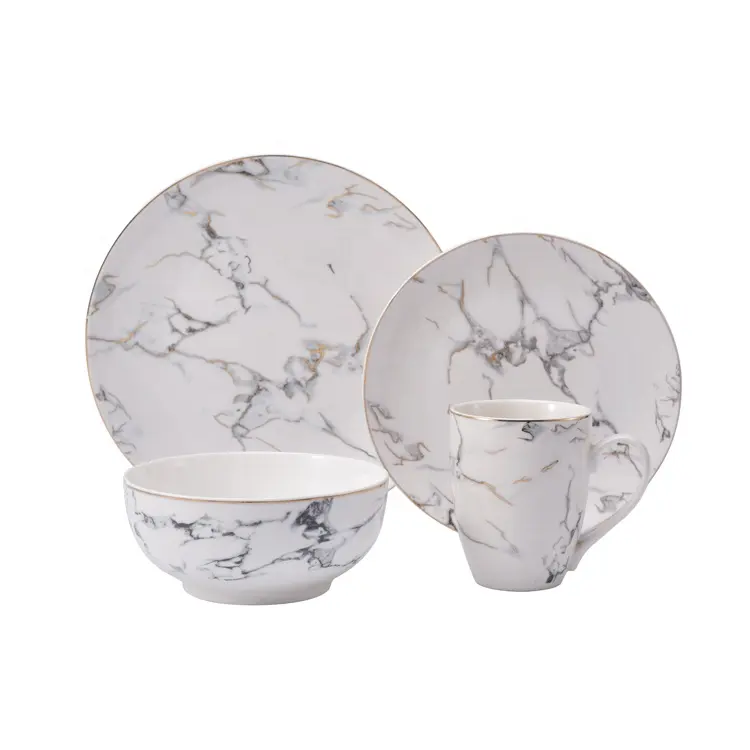 Platos de cena planos usados para hotel italiano, juego de vajilla de mármol y porcelana