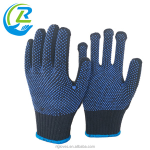 Guantes de mano de seguridad para el trabajo, manoplas de punto de algodón y poliéster de doble cara, antideslizantes, con revestimiento de puntos de PVC azul, transpirables, 10 Uds. - Product Image 1