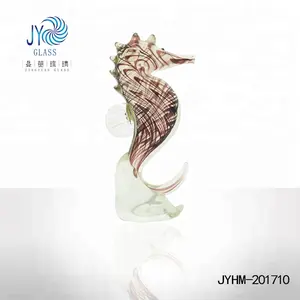 Colorful Blown Glass Art Sea Horse Figurine Colored Animal Model for Home Decoration Dome Collection