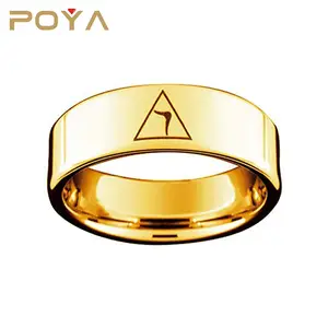 POYA Schmuck Gold Farbe Freimaurer Ring 14. Grad Grand Elect Mason Symbol - Gold Wolfram Band Freimaurer Ringe