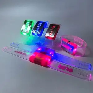 New Year Party Music Concert Cheering Items LED Flashing Light Bracelet Colorful PVC Happy Light Up Bracelet LED Wristbands