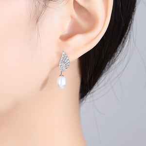 Pag & Mag Groothandel 925 Sterling Zilveren 3A Cz Stud Earring Met Ovale Natuurlijke Parel Wit Dangle Mariage Bruiloft Oorbellen - Product Image 3