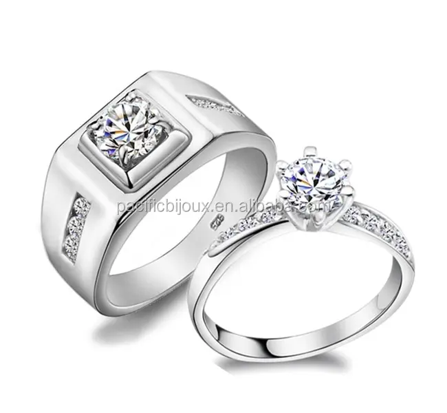 Commercio all'ingrosso delicato di diamanti in platino coppie di fidanzamento anello di cerimonia nuziale di amore rhodium anello di modo