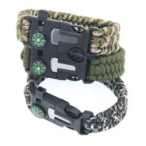 5 in 1 Outdoor with Flint Fire Starter Compass Emergency Whistle and Scraper Buckle Plastic Paracord survival bracelet