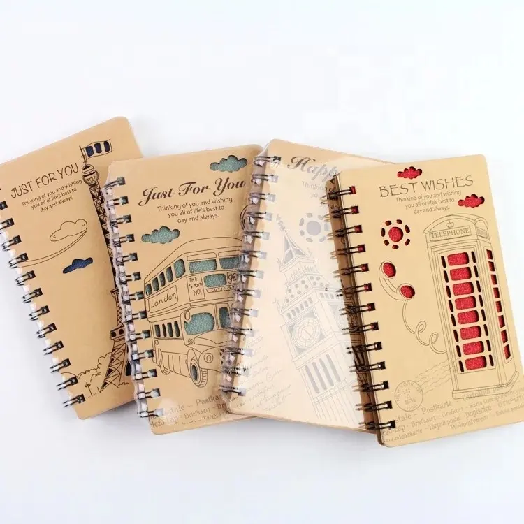 Small cute kraft spiral notebooks in various design