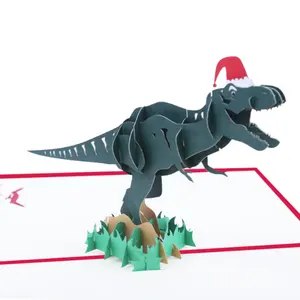 Kreative Dinosaurier-kunden spezifische handgemachte Pop-up-3D-Grußkarte des Weihnachts geschenks