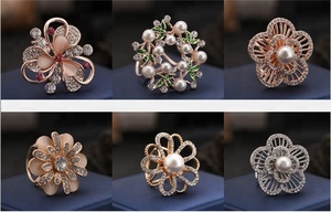 Perfil Bajo bufanda Simple anillo oro plata aleación llena gema artificial flores bufanda joyería - Product Image 6