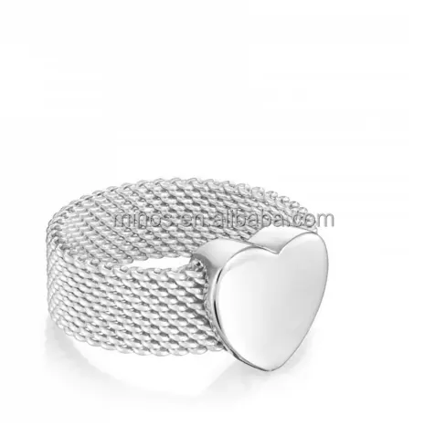 2018 Fashion Design Steel and Silver Mesh heart Ring , Fashion Chain Polished