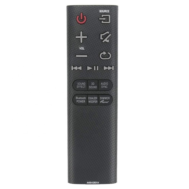 AH59-02631A Fixed Code Metal Replacement Remote Control for Samsung Soundbar with Infrared 10-16 Meters Range Black 2*AA Battery