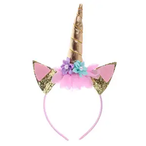 1 Cái Handmade Kids Party Unicorn Headband Sừng Vàng Lấp Lánh Đẹp Mũ Nón Hairband Phụ Kiện Tóc Vàng/Bạc