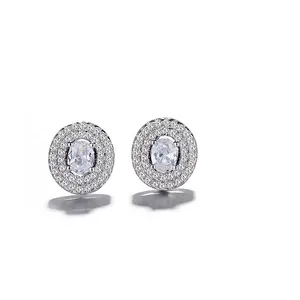 Boucles d'oreilles à pavé en argent 925, bijou de forme ovale, en diamant rond, offre spéciale, prix d'usine