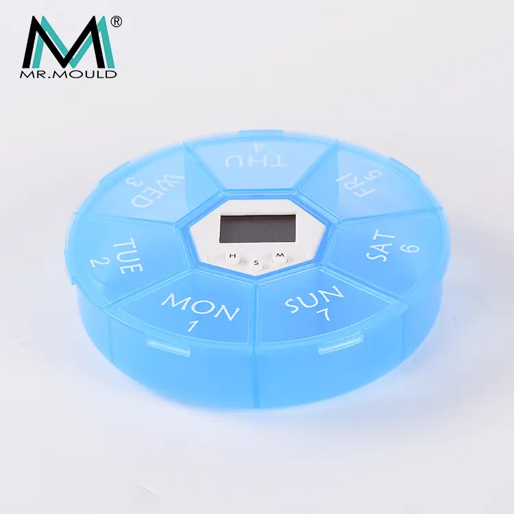 MM-PBR706 صندوق حبوب مضاد للأطفال إلكتروني ذكي دائري مع منبه وتذكير بقفل، صندوق دواء من البلاستيك
