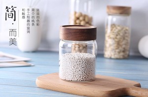 NUEVO 335 ml 580 ml 800 ml Perfecto transparente Almacenamiento de alimentos Tarro de vidrio de borosilicato transparente con tapa de madera <span class=keywords><strong>para</strong></span> organización de <span class=keywords><strong>cocina</strong></span> - Product Image 3